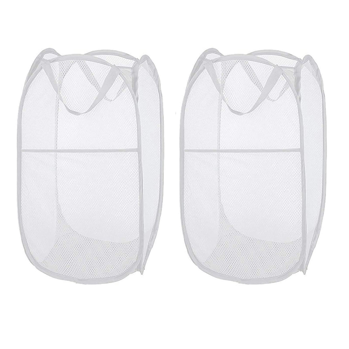 Larpur 2 Pcs Popup Mesh Laundry Baskets, Collapsible and Portable Clothes Washing Laundry Hampers with Reinforced Carry Handles, Gray Clothes Hamper for Home, Travel, College Dorm