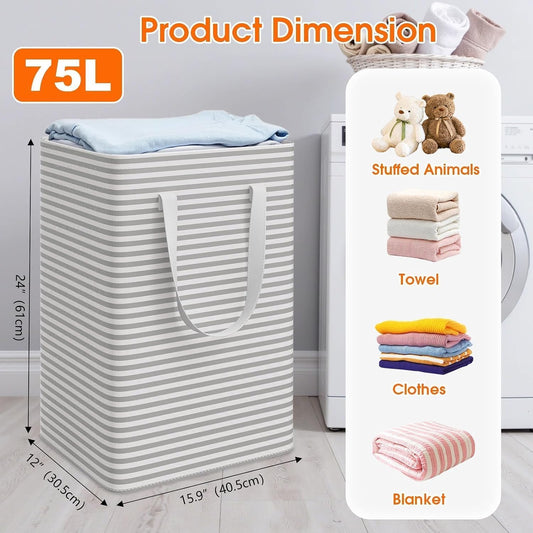 3-Pack Laundry Basket, Collapsible Laundry Hampers, 75L, Gray