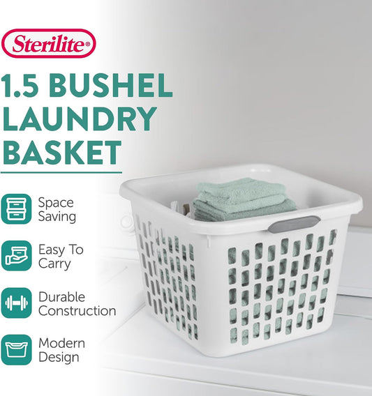 Sterilite Square Laundry Basket, Plastic Clothes Hamper, 6-Pack