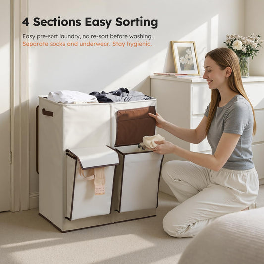 SOLEDI 180L Double Laundry Hamper with Lid and 2 Side Pockets, Dual Hamper