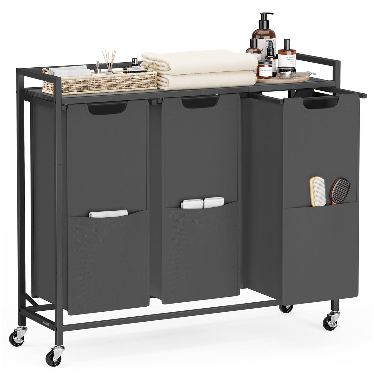 VASAGLE Laundry Sorter 2 Section, Rolling Cart with Shelf 29 Gal. (110 L)