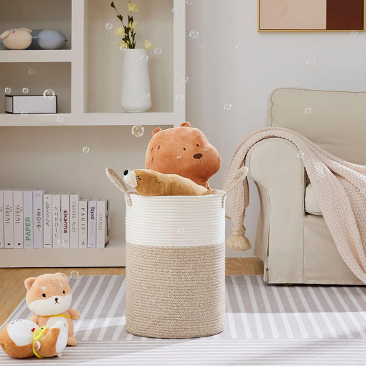 VIPOSCO 58L Tall Woven Laundry Basket Hamper, White Brown