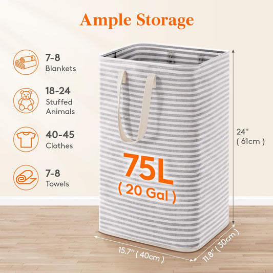 Lifewit 75L Large Collapsible Laundry Basket with Extended Handles, Grey