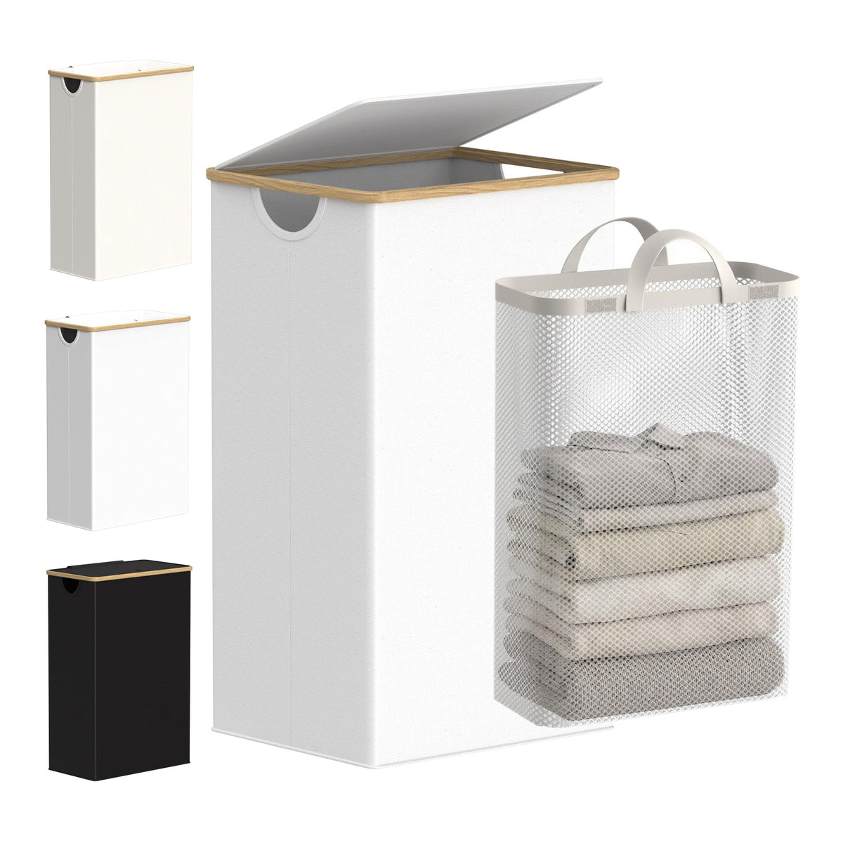 efluky Slim Laundry Hamper with Lid and Removable Bag, 75L Beige