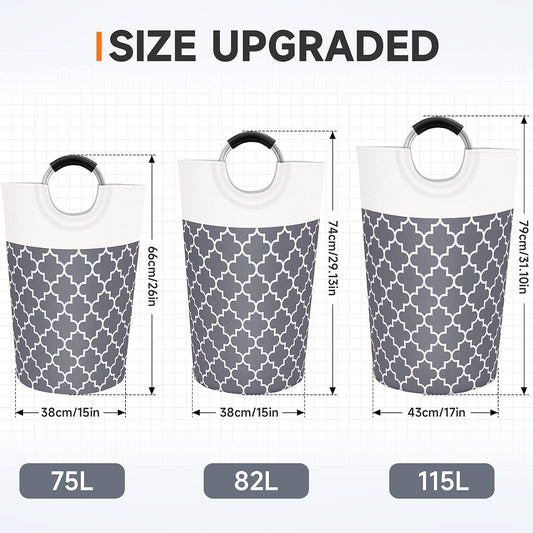 Large Laundry Basket 82L Tall Collapsible Hamper with Handles for Dorm Grey