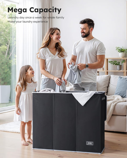 SOLEDI Large Laundry hamper 3 Section with Laundry Bag, XL Clothes Basket