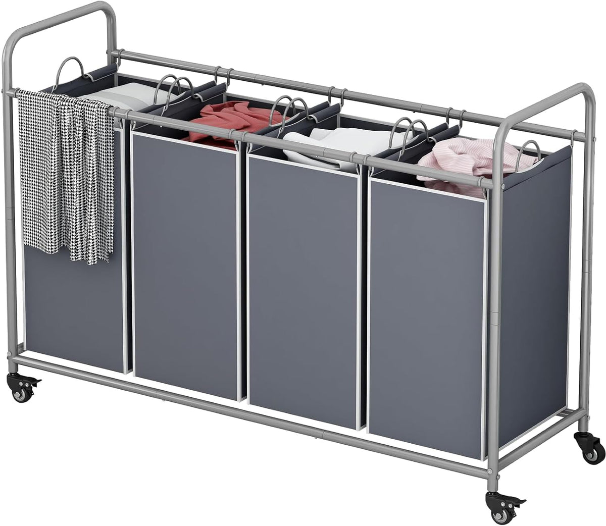 LINZINAR 3 Section Laundry Hamper Sorter, Black Laundry Basket with Wheels