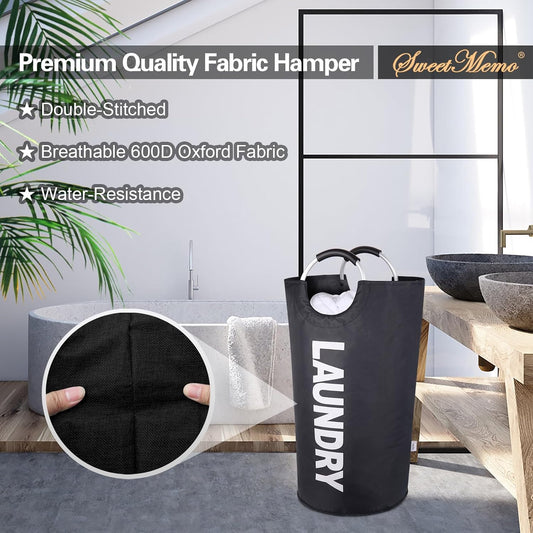 Large Laundry Basket, Laundry Hamper Bag with Handles, 95L, Black