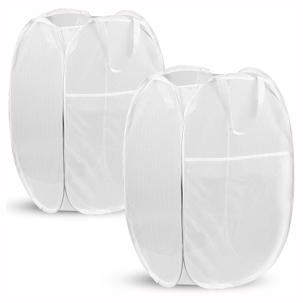 Pop Up Laundry Hamper, 70L Collapsible Mesh Basket with Side Pocket, Black