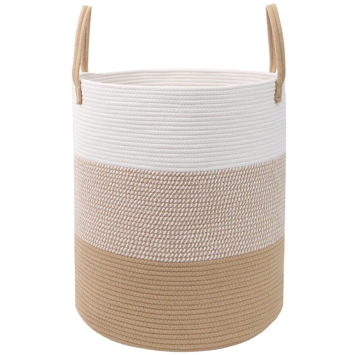 Large Laundry Hamper, Woven Rope Basket with Sturdy Handles- Grey
