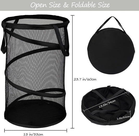 BATTOO Collapsible Laundry Basket Foldable Mesh Pop Up Hamper with Handles for Laundry Room, Bathroom, Kids Room, College Dorm, Travel, Storage Organizer Black