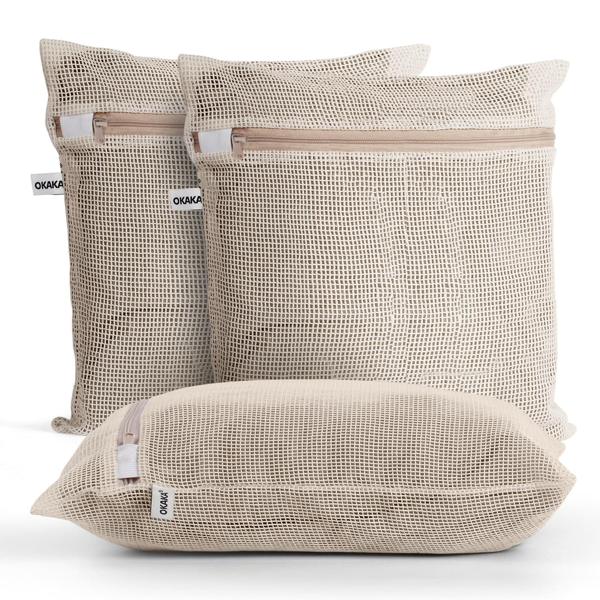 100% Cotton Mesh Laundry Bags, Premium Soft, No Dye, Set of 4, Natural