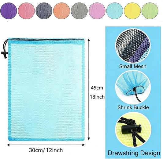 6 Pcs Mesh Beach Bags Drawstring Laundry Bag for Storage 12 × 18 in