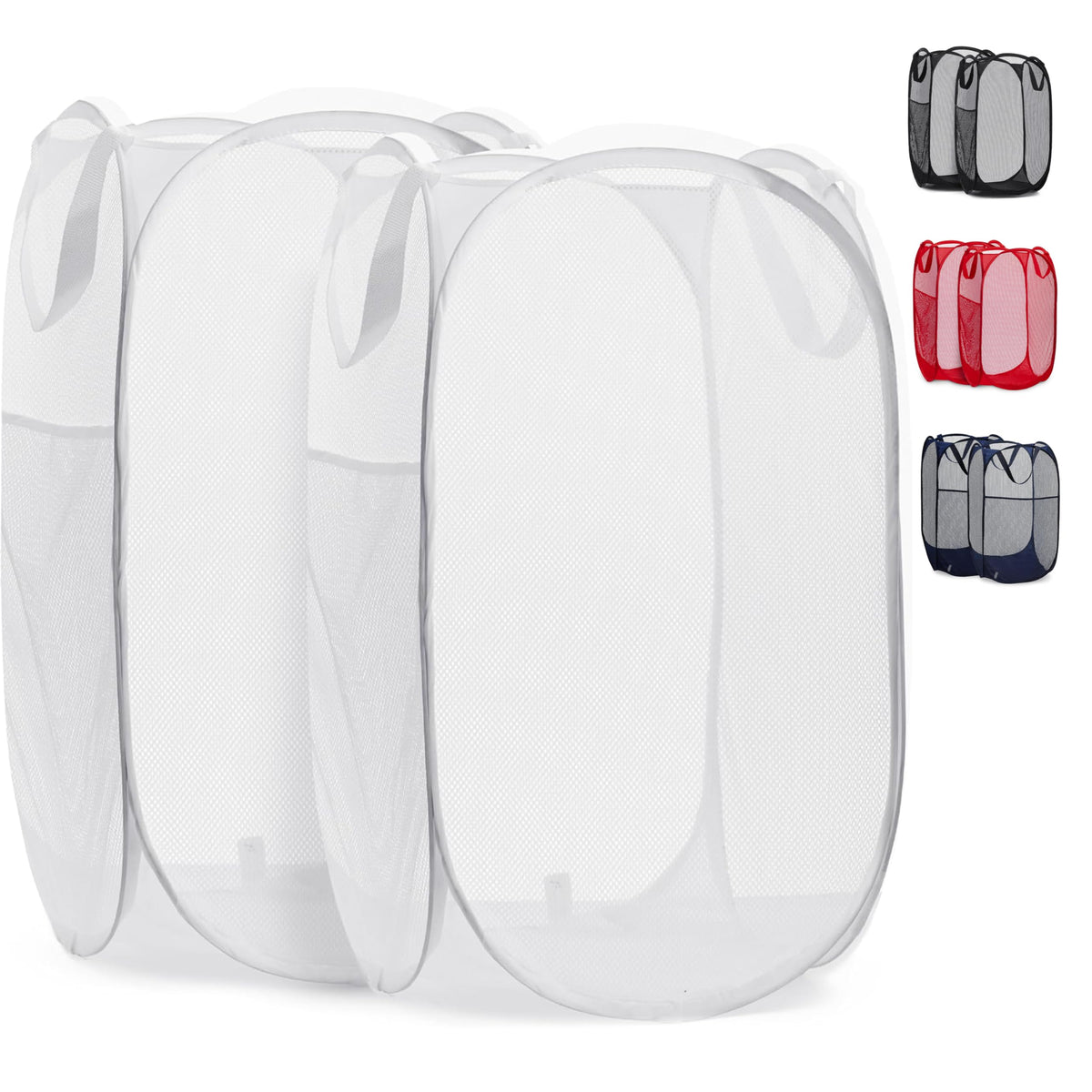 Handy Laundry Mesh Pop-Up Hamper Collapsible with Side Pocket 2-Pack