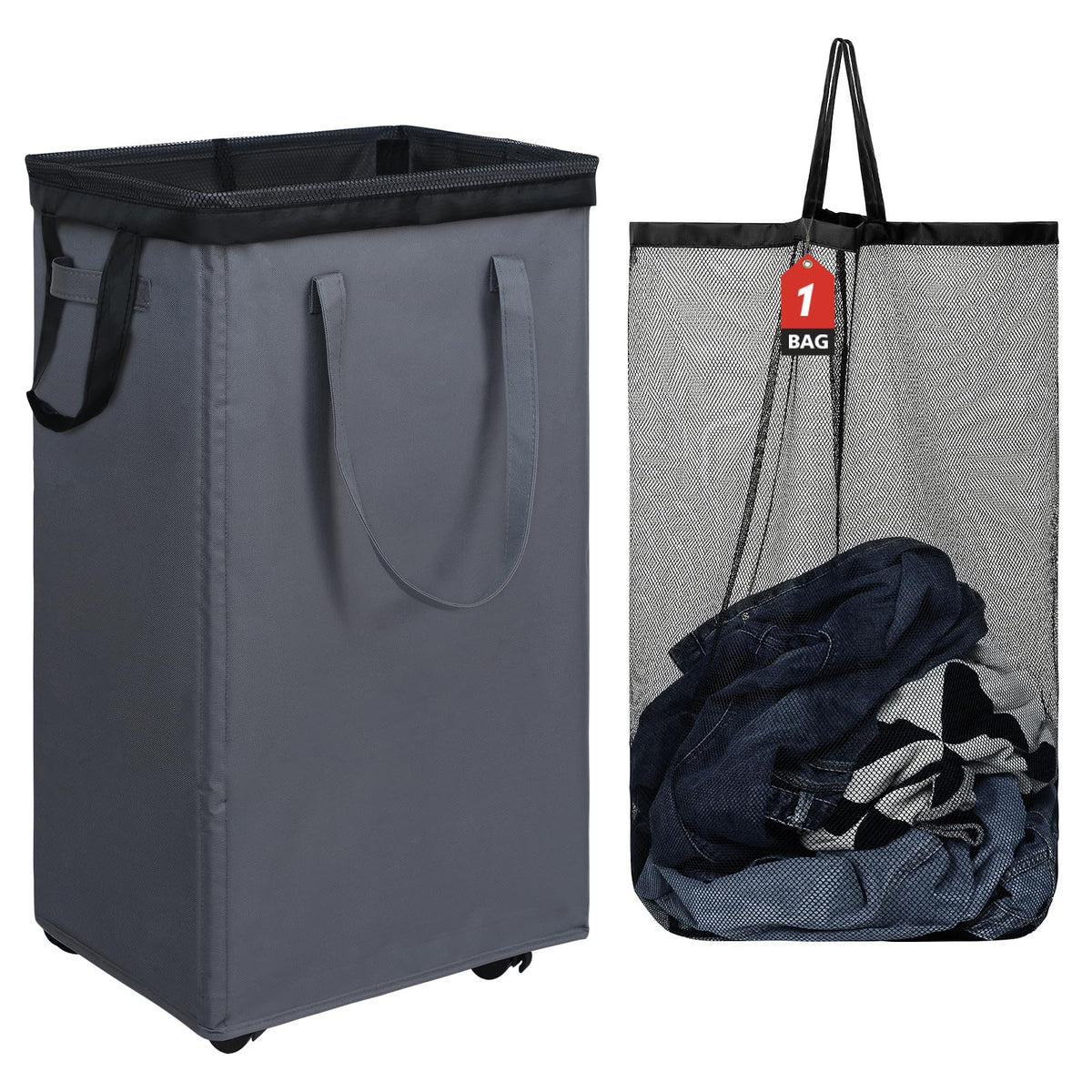 DOKEHOM 70L Enlarged Slim Rolling Laundry Basket Hamper on Wheels, Grey