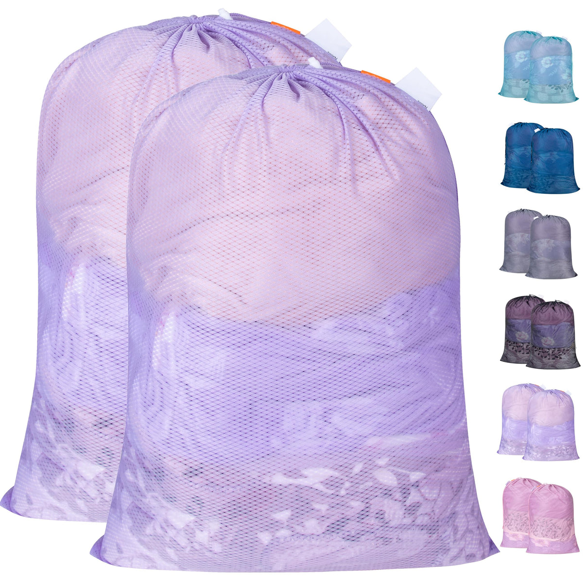 Polecasa 2 Pack Heavy Duty Diamond Mesh Laundry Bag, 24x36", White