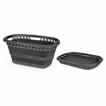 Laundry 360 Collapsible Laundry Basket 40L | Portable | Space Saver Storage | Hold 2 Loads | Store Under the Bed or Closet | Good for Kids | Dorm | Bedroom | Large | White/Grey