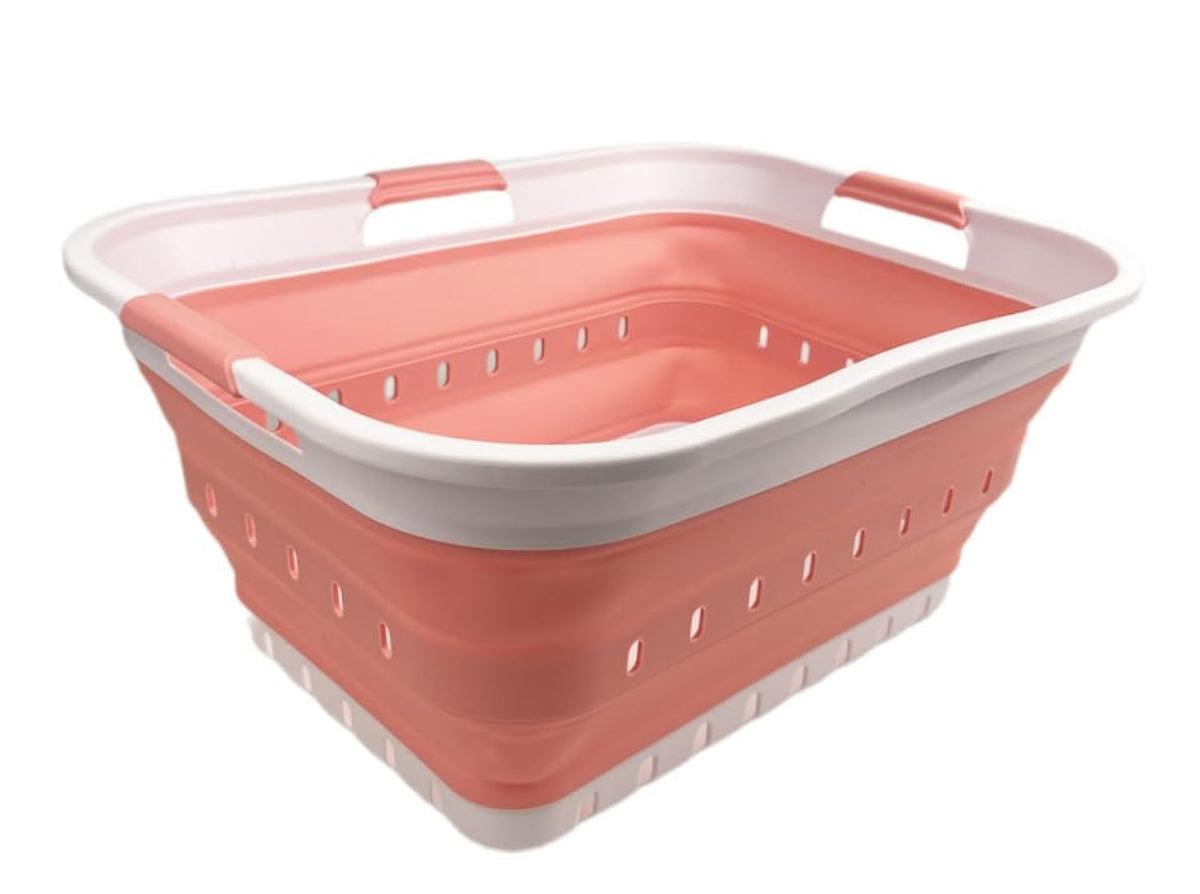 SAMMART 42L (11 gallon) Collapsible Plastic Laundry Basket - Foldable Pop Up Storage Container/Organizer - Space Saving Hamper/Basket (1, White/Grey)