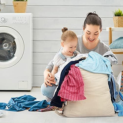 SweetNeedle Laundry Bag with Shoulder Strap, Pack of 2, 30 x 22 IN 40L - 100% Cotton, Highly durable, Draw-cord with cord-lock, Machine Wash and reusable Travel Bag - Natural