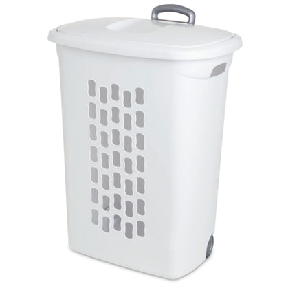Sterilite Ultra Wheeled Hamper, Laundry Basket w/ Flip-Top Lid, 3-Pack, White