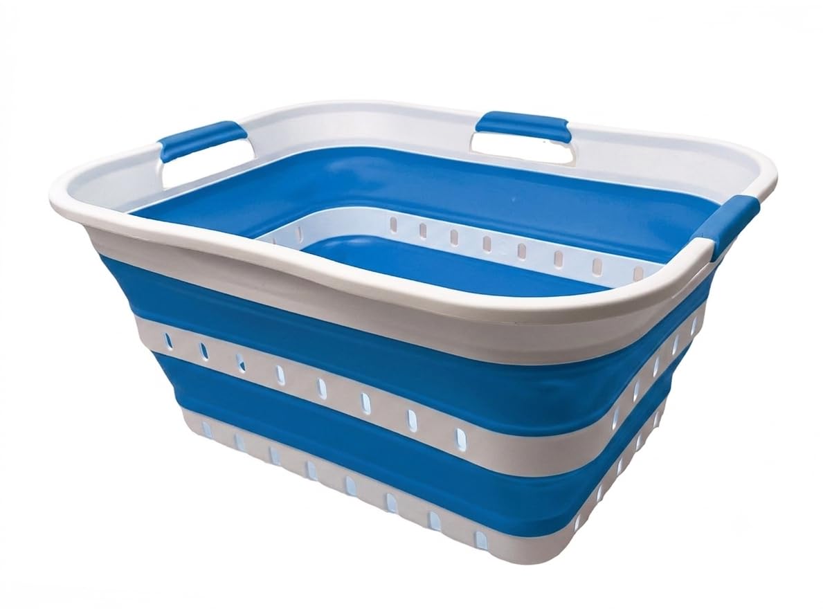 SAMMART 42L (11 gallon) Collapsible Plastic Laundry Basket - Foldable Pop Up Storage Container/Organizer - Space Saving Hamper/Basket (1, White/Grey)
