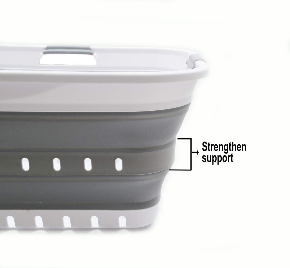 SAMMART 42L (11 gallon) Collapsible Plastic Laundry Basket - Foldable Pop Up Storage Container/Organizer - Space Saving Hamper/Basket (1, White/Grey)