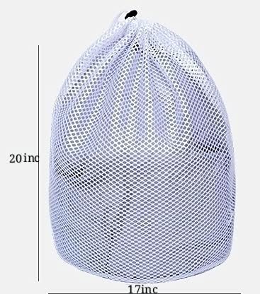 Small Commercial Mesh Laundry Bag with Handle and Drawstring for Dormitory, Travelling, College,Apartment, Camping, RV, Machine Washable, Hanging Mesh Bag,20×17inc