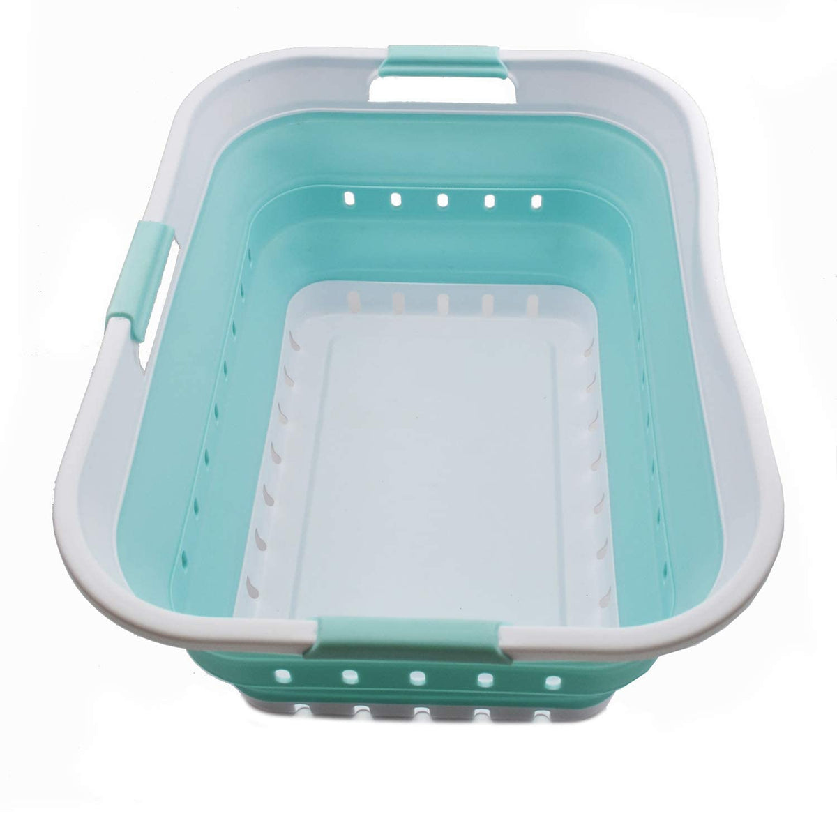SAMMART 42L (11 gallon) Collapsible Plastic Laundry Basket - Foldable Pop Up Storage Container/Organizer - Space Saving Hamper/Basket (1, White/Grey)