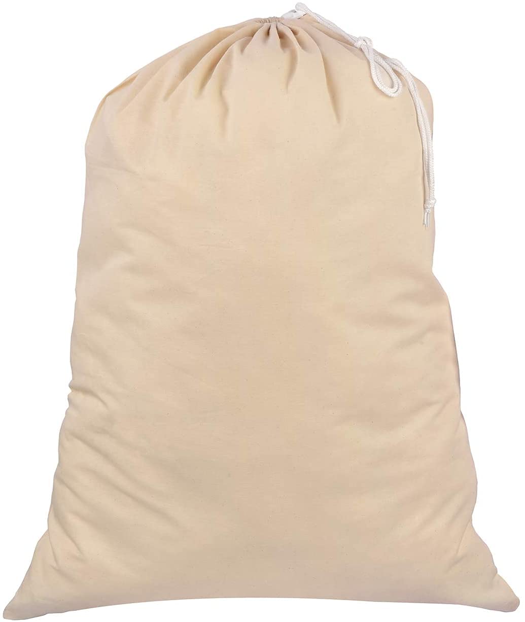SweetNeedle Laundry Bag with Shoulder Strap, Pack of 2, 30 x 22 IN 40L - 100% Cotton, Highly durable, Draw-cord with cord-lock, Machine Wash and reusable Travel Bag - Natural