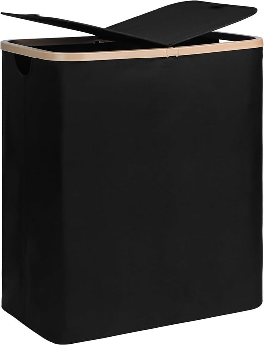 DOKEHOM 160L Double Laundry Basket Hamper with Lid & Removable Bags, Black