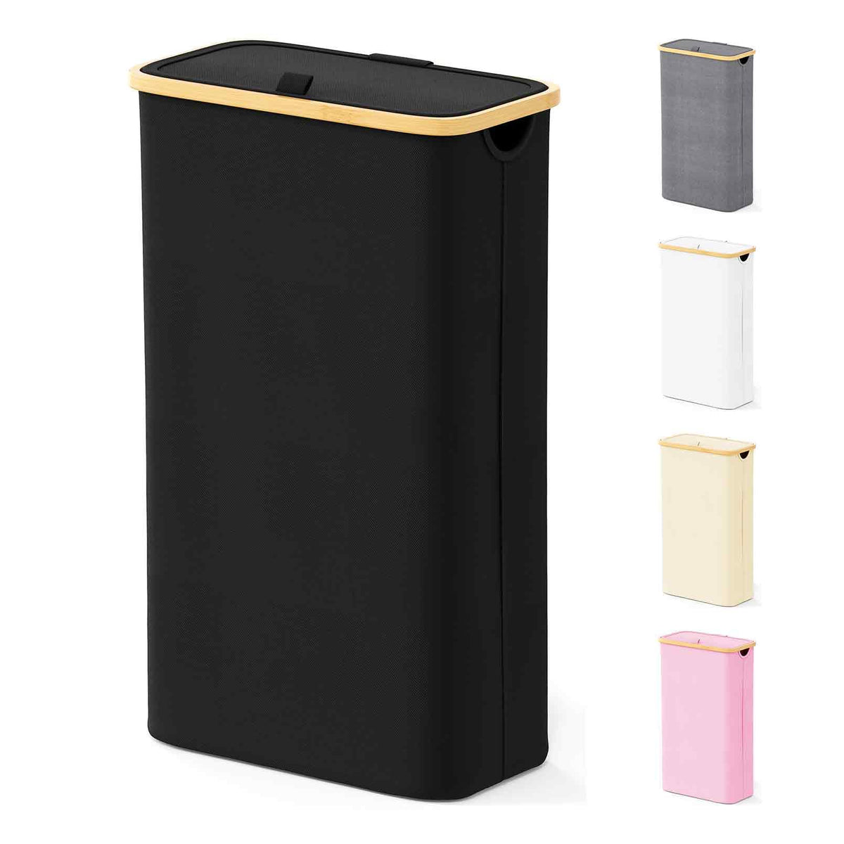 SpaceAid Laundry Hamper with Lid, 110L Large Tall Clothes Basket Bin with Bamboo Handles, Collapsible Laundry Hamper for Bedroom, Bathroom, Dorm, Laundry Room - Black