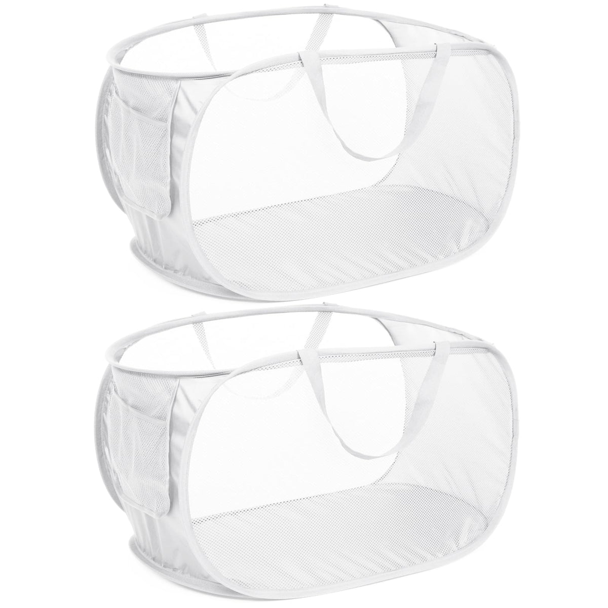 4 Pack Durable Collapsible Laundry Baskets, Mesh Foldable Laundry Basket, Pop Up Laundry Hamper with Pocket, Clothes Hamper with Reinforced Handles for Laundry, Bathroom, Kids Room, Dorm or Travel
