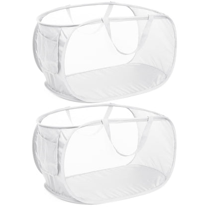 4 Pack Durable Collapsible Laundry Baskets, Mesh Foldable Laundry Basket, Pop Up Laundry Hamper with Pocket, Clothes Hamper with Reinforced Handles for Laundry, Bathroom, Kids Room, Dorm or Travel