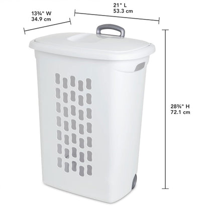 Sterilite Ultra Wheeled Hamper, Laundry Basket w/ Flip-Top Lid, 3-Pack, White