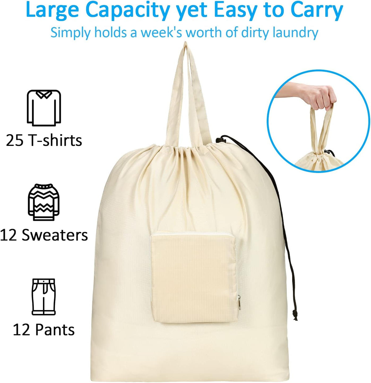 GOGOODA Travel Laundry Bags with Drawstring Closure XL Large with Handle