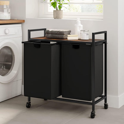 WOWLIVE Double Laundry Hamper with Wheels, Rolling Laundry Basket Organizer