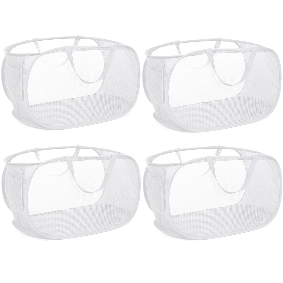 4 Pack Durable Collapsible Laundry Baskets, Mesh Foldable Laundry Basket, Pop Up Laundry Hamper with Pocket, Clothes Hamper with Reinforced Handles for Laundry, Bathroom, Kids Room, Dorm or Travel