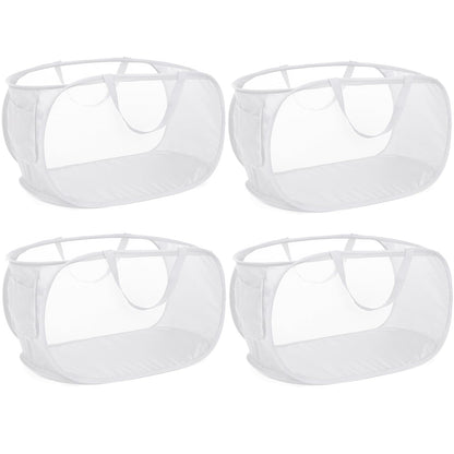 4 Pack Durable Collapsible Laundry Baskets, Mesh Foldable Laundry Basket, Pop Up Laundry Hamper with Pocket, Clothes Hamper with Reinforced Handles for Laundry, Bathroom, Kids Room, Dorm or Travel