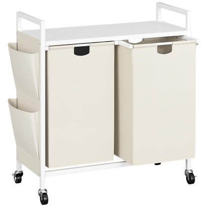 WOWLIVE Double Laundry Hamper with Wheels, Rolling Laundry Basket Organizer