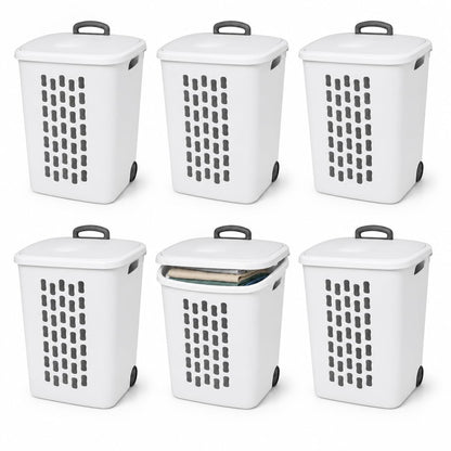 Sterilite Ultra Wheeled Hamper, Laundry Basket w/ Flip-Top Lid, 3-Pack, White