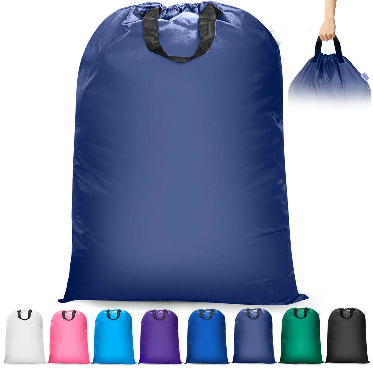 Isink Extra Large Laundry Bag With Handles, Heavy Duty, Travel Laundry Bag for Dirty Clothes, 28" x 40" (Black)