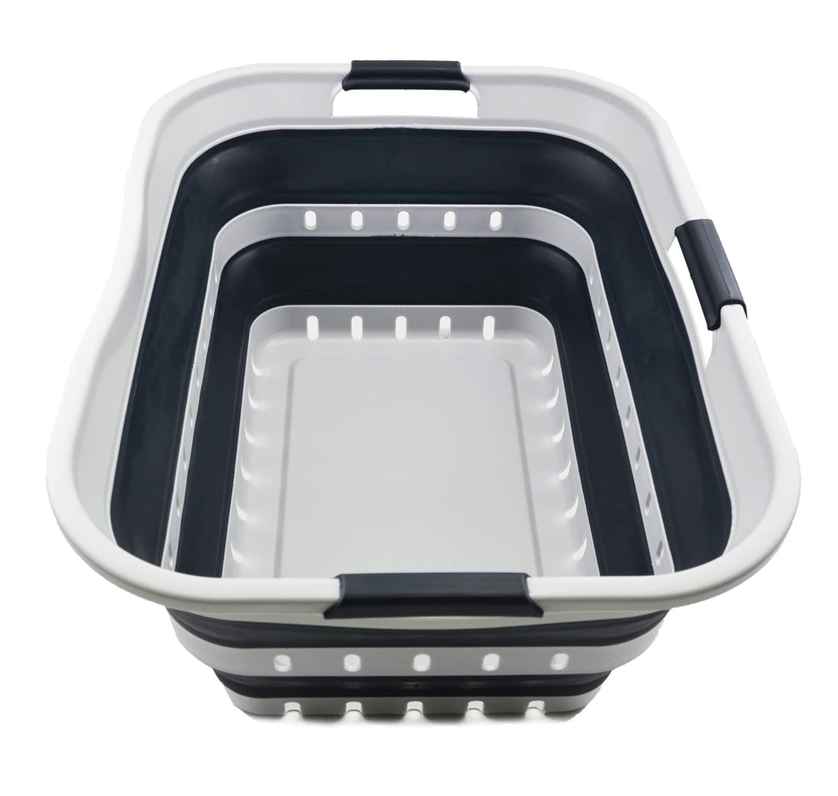 SAMMART 42L (11 gallon) Collapsible Plastic Laundry Basket - Foldable Pop Up Storage Container/Organizer - Space Saving Hamper/Basket (1, White/Grey)