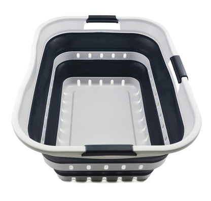 SAMMART 42L (11 gallon) Collapsible Plastic Laundry Basket - Foldable Pop Up Storage Container/Organizer - Space Saving Hamper/Basket (1, White/Grey)