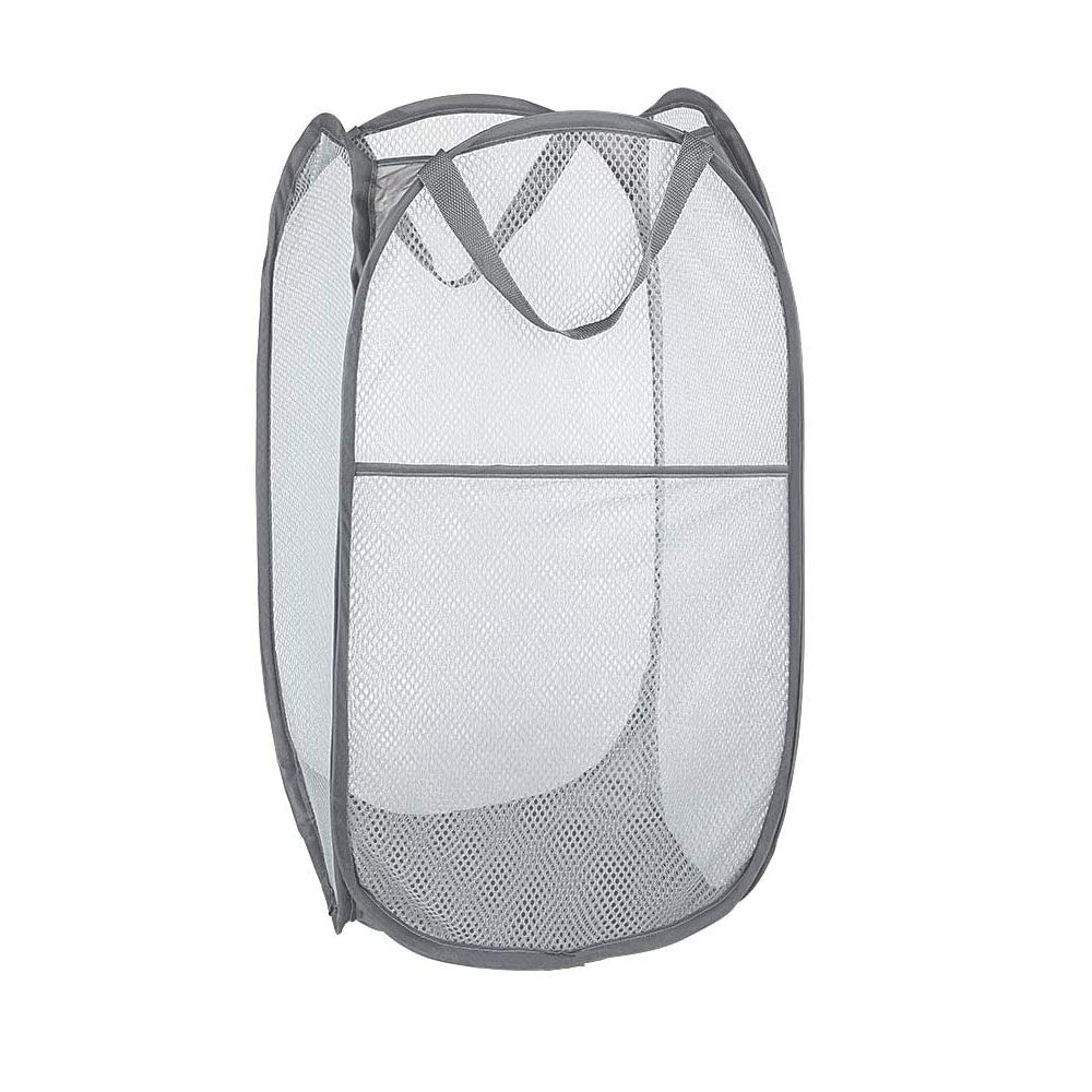Larpur 2 Pcs Popup Mesh Laundry Baskets, Collapsible and Portable Clothes Washing Laundry Hampers with Reinforced Carry Handles, Gray Clothes Hamper for Home, Travel, College Dorm