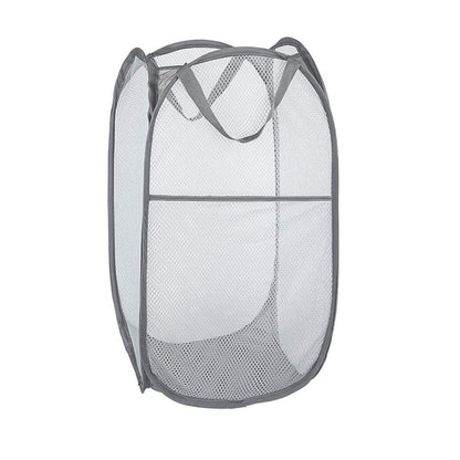 Larpur 2 Pcs Popup Mesh Laundry Baskets, Collapsible and Portable Clothes Washing Laundry Hampers with Reinforced Carry Handles, Gray Clothes Hamper for Home, Travel, College Dorm
