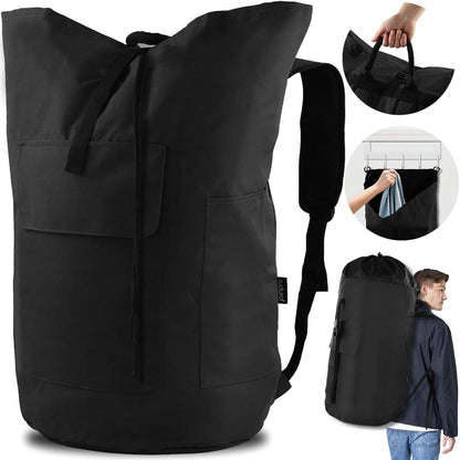 Laundry Bag Backpack 125L Extra Large, Heavy Duty 900D Coated Oxford Fabric, 3 Pockets Durable Travel Laundry Bags with Soft Padded Shoulder Straps for College Dorm, Apartment, Laundromat (Black)