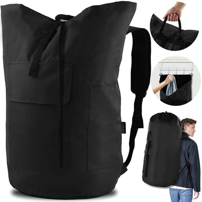 Laundry Bag Backpack 125L Extra Large, Heavy Duty 900D Coated Oxford Fabric, 3 Pockets Durable Travel Laundry Bags with Soft Padded Shoulder Straps for College Dorm, Apartment, Laundromat (Black)