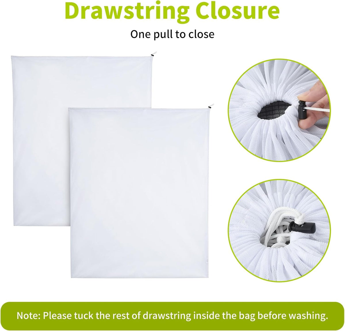 OTraki Ex-Large Mesh Laundry Bag 36x43 Inch Drawstring Laundry Wash Bags 2 Pack Dirty Clothes Net Laundry Bag Heavy Duty Travel Storage Organize Bag Don't Drying, Melting 140-176℉ White