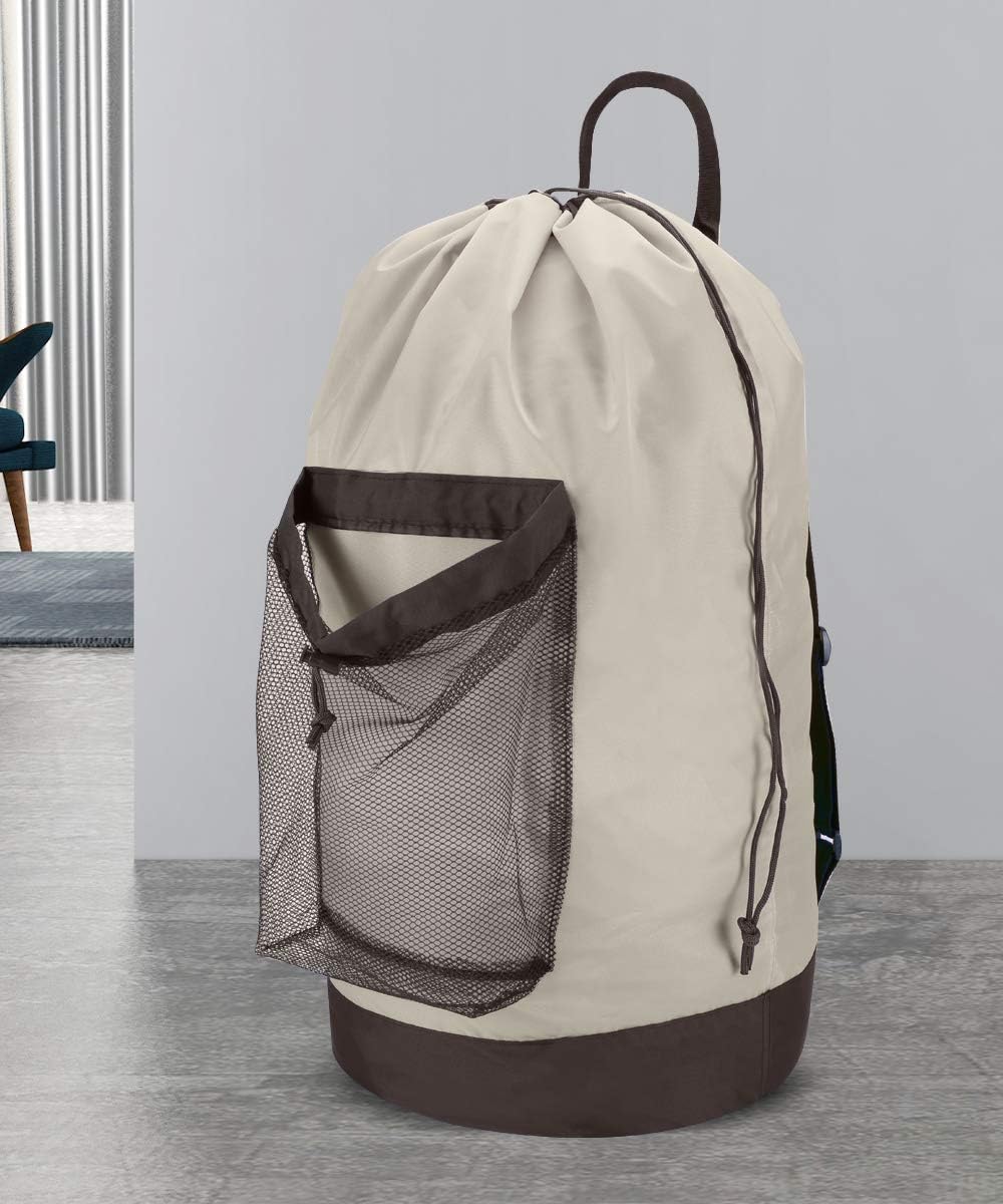 Dalykate Backpack Laundry Bag, 115L Large Hamper with Shoulder Straps, Drawstring Closure, Mesh Pocket, Khaki
