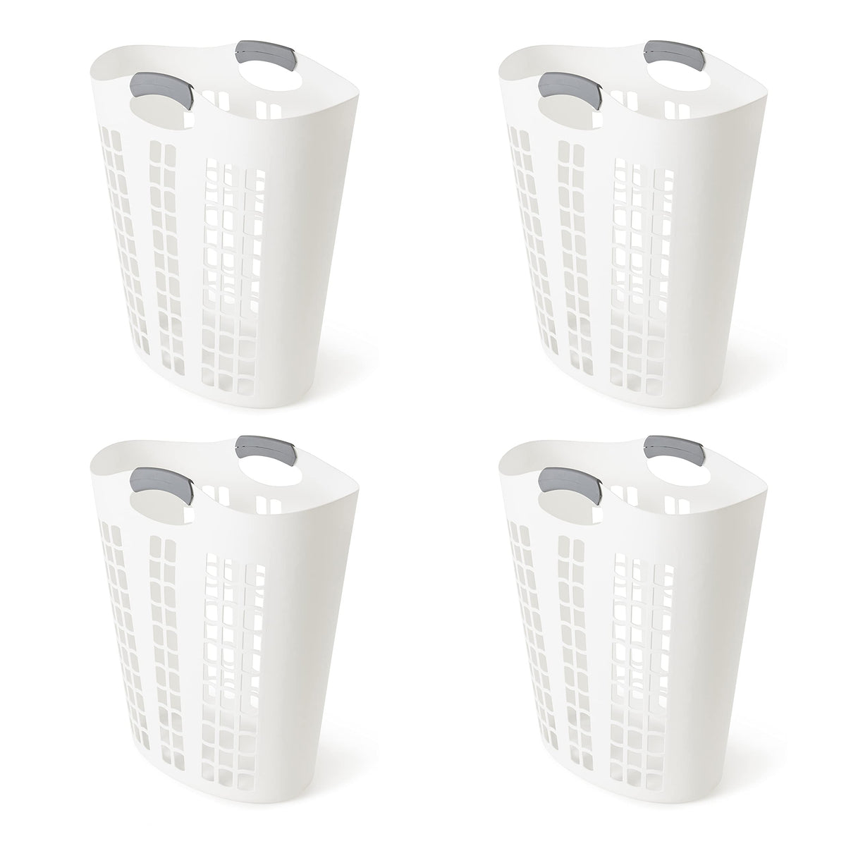 Gracious Living Easy Carry Flex Collapsible Laundry Hamper, White, 3-Pack